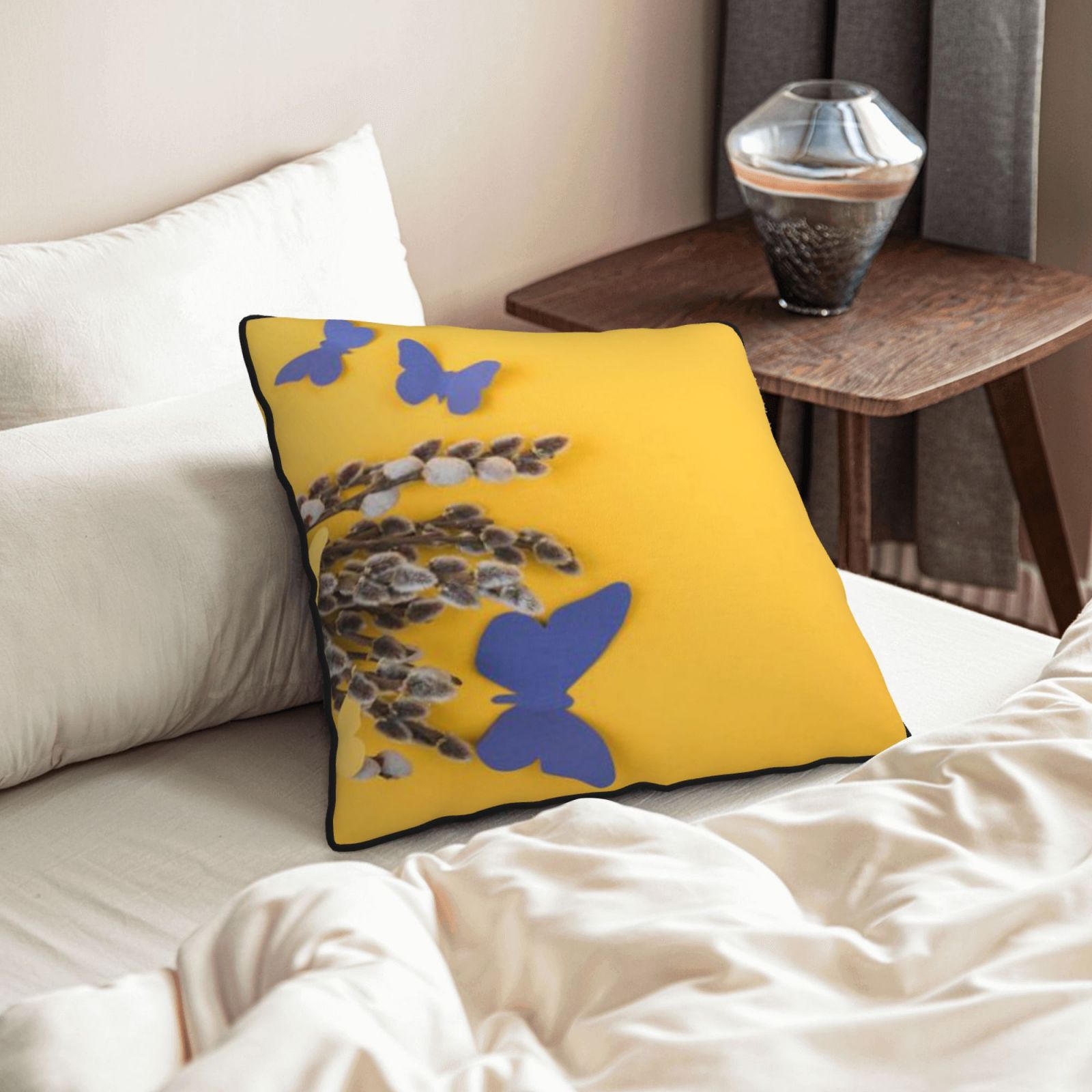 Velvet-trimmed throw pillow