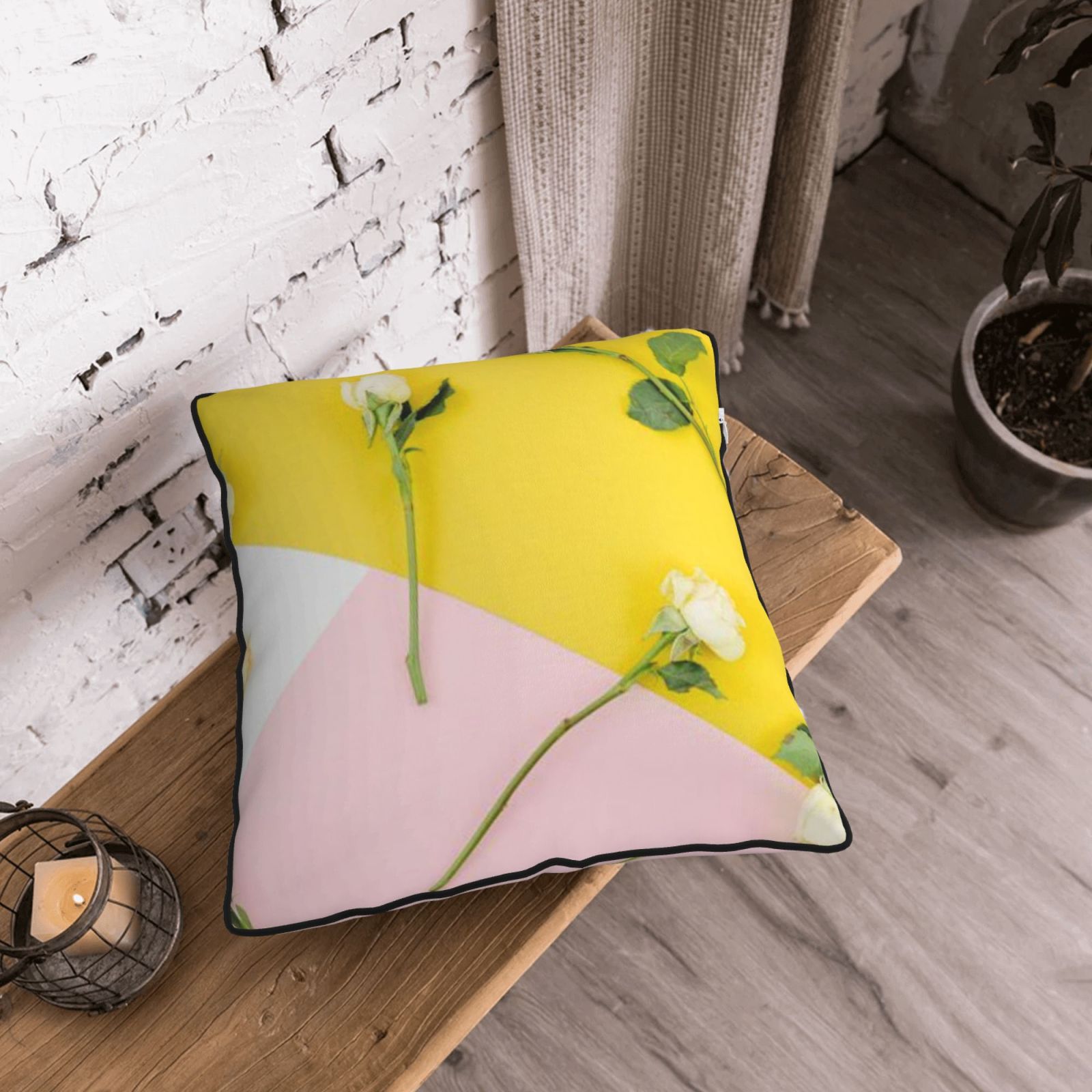 Velvet-trimmed throw pillow