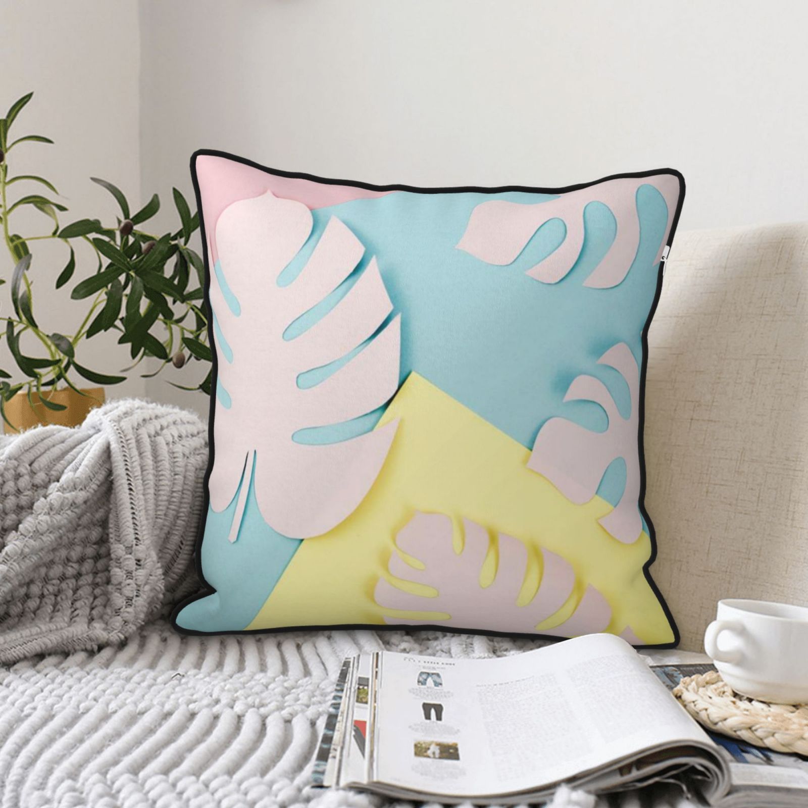 Velvet-trimmed throw pillow