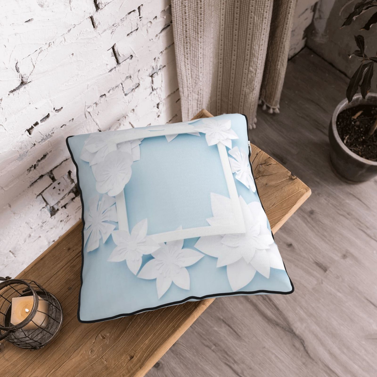 Velvet-trimmed throw pillow