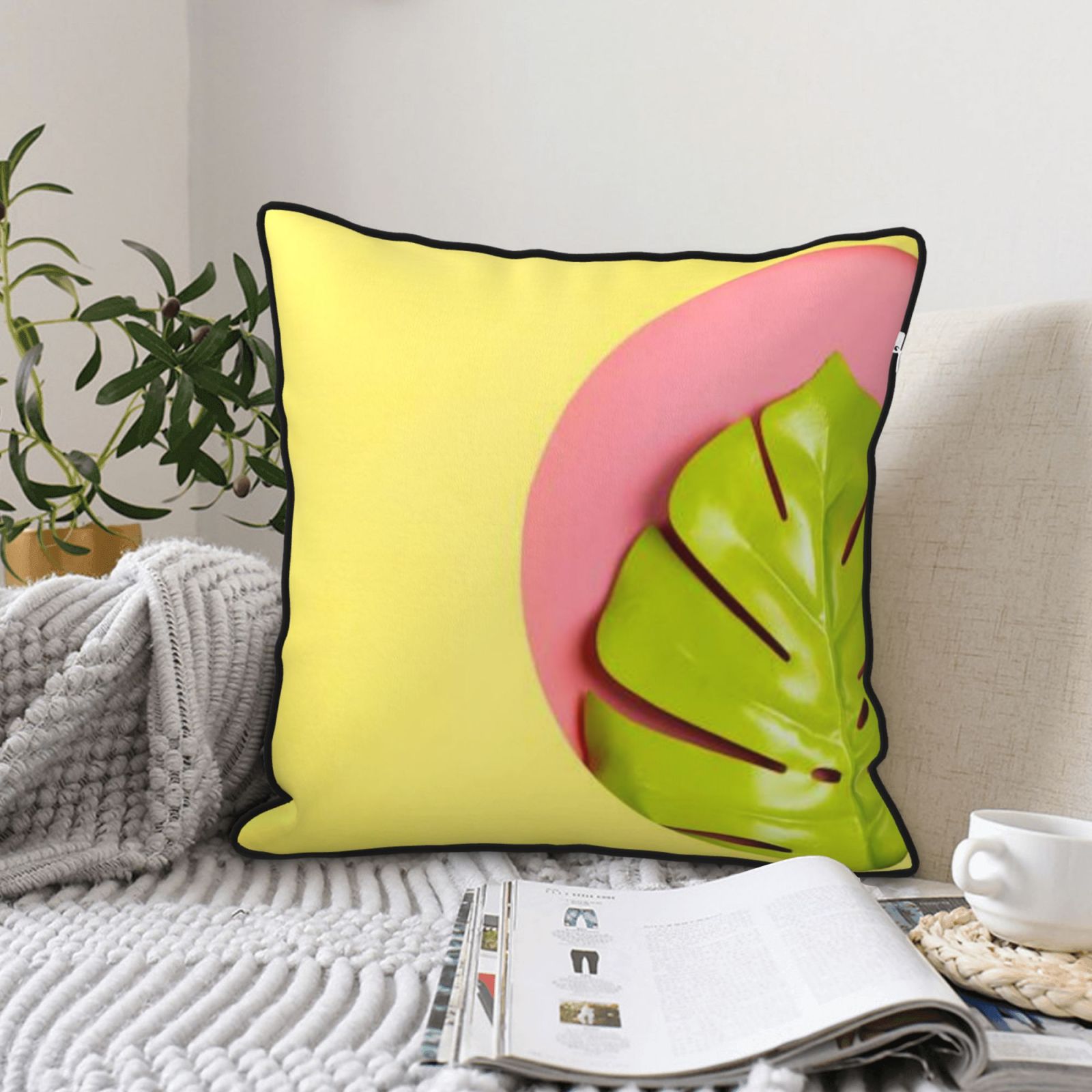Velvet-trimmed throw pillow