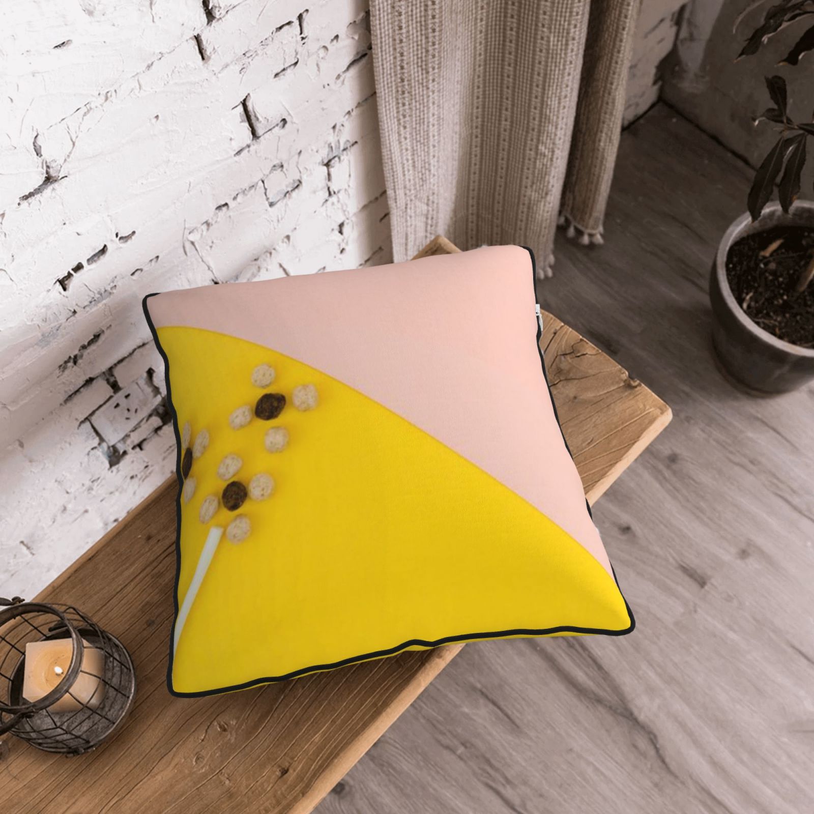 Velvet-trimmed throw pillow