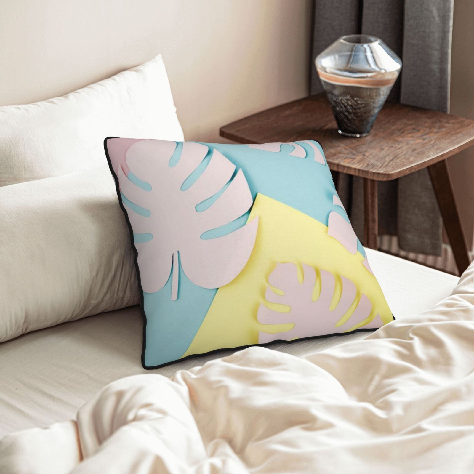 Velvet-trimmed throw pillow