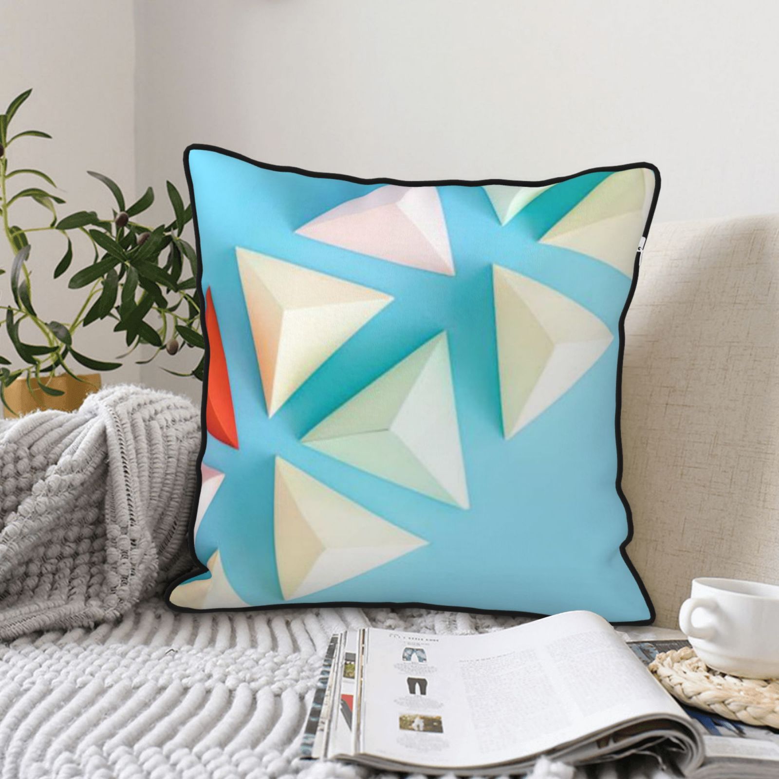 Velvet-trimmed throw pillow