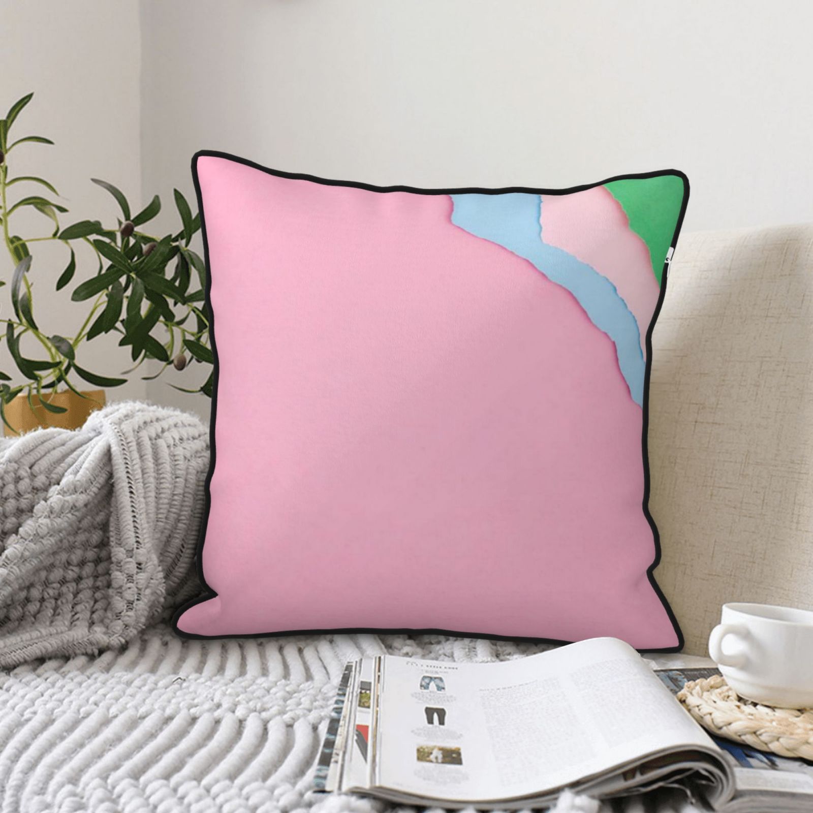 Velvet-trimmed throw pillow
