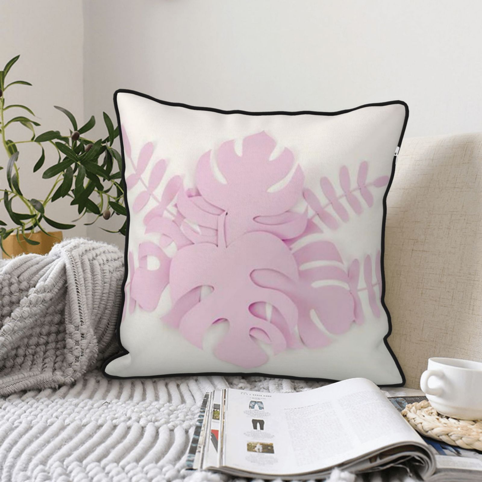 Velvet-trimmed throw pillow