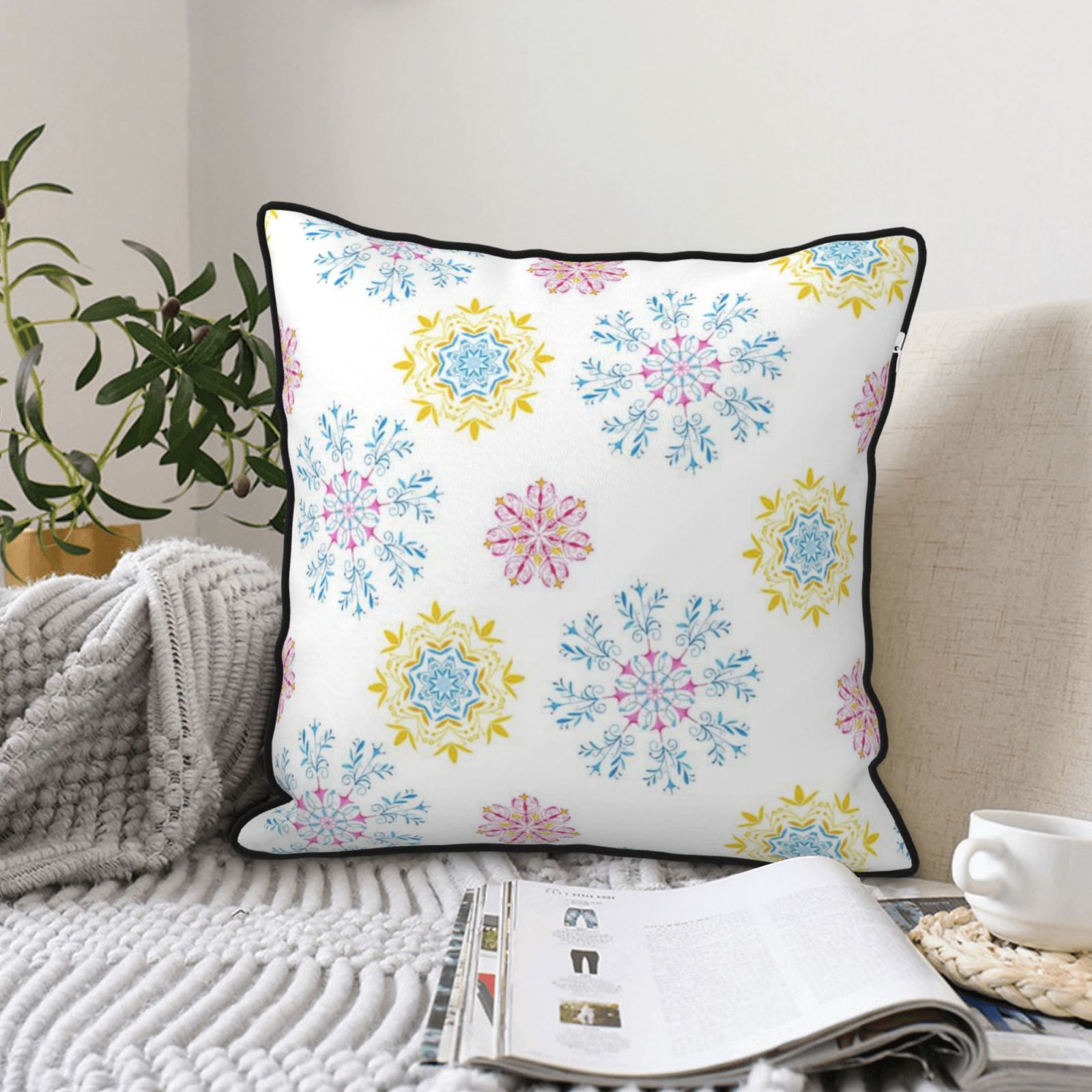 Velvet-trimmed throw pillow