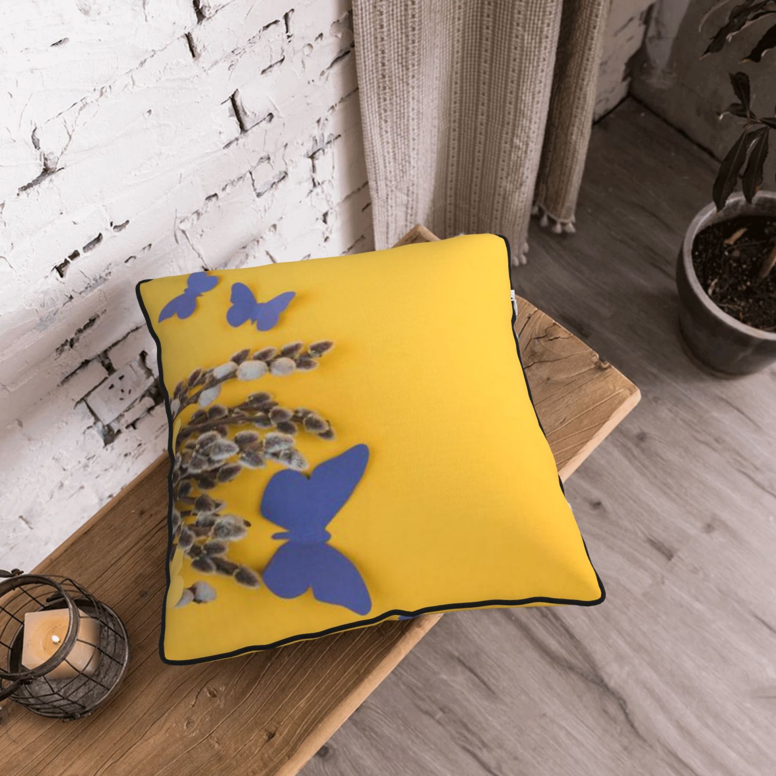 Velvet-trimmed throw pillow