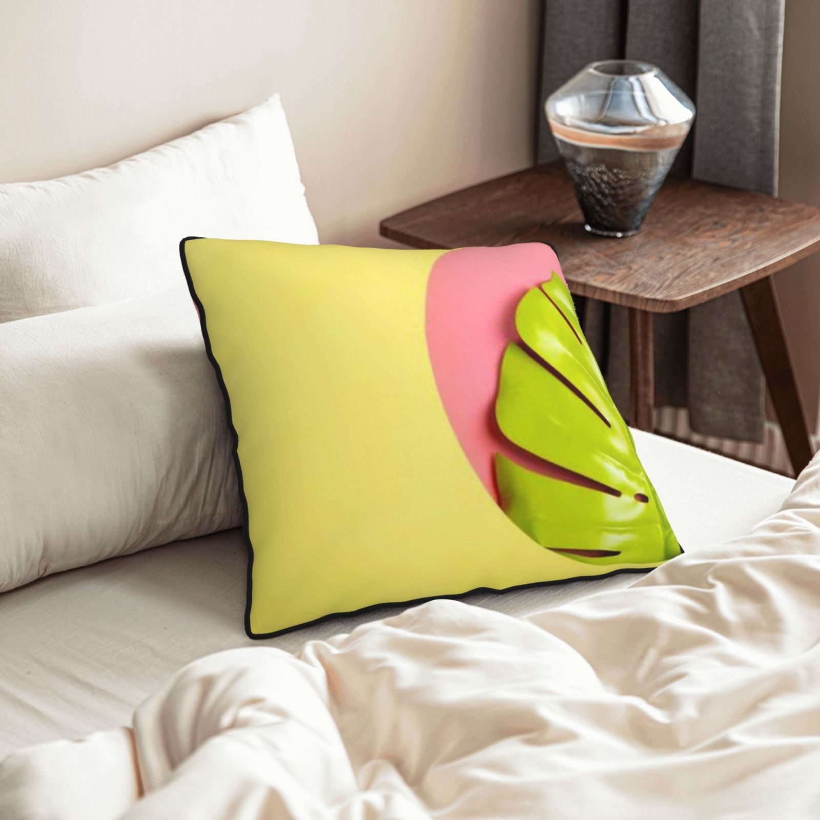 Velvet-trimmed throw pillow