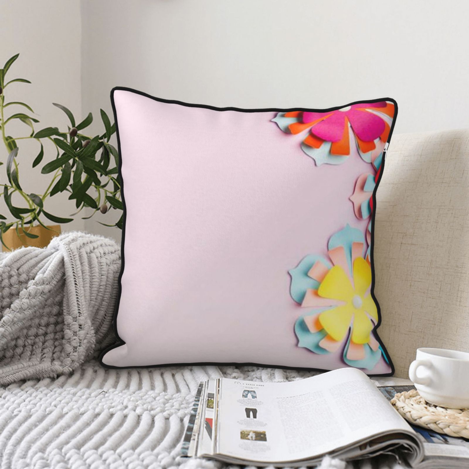 Velvet-trimmed throw pillow