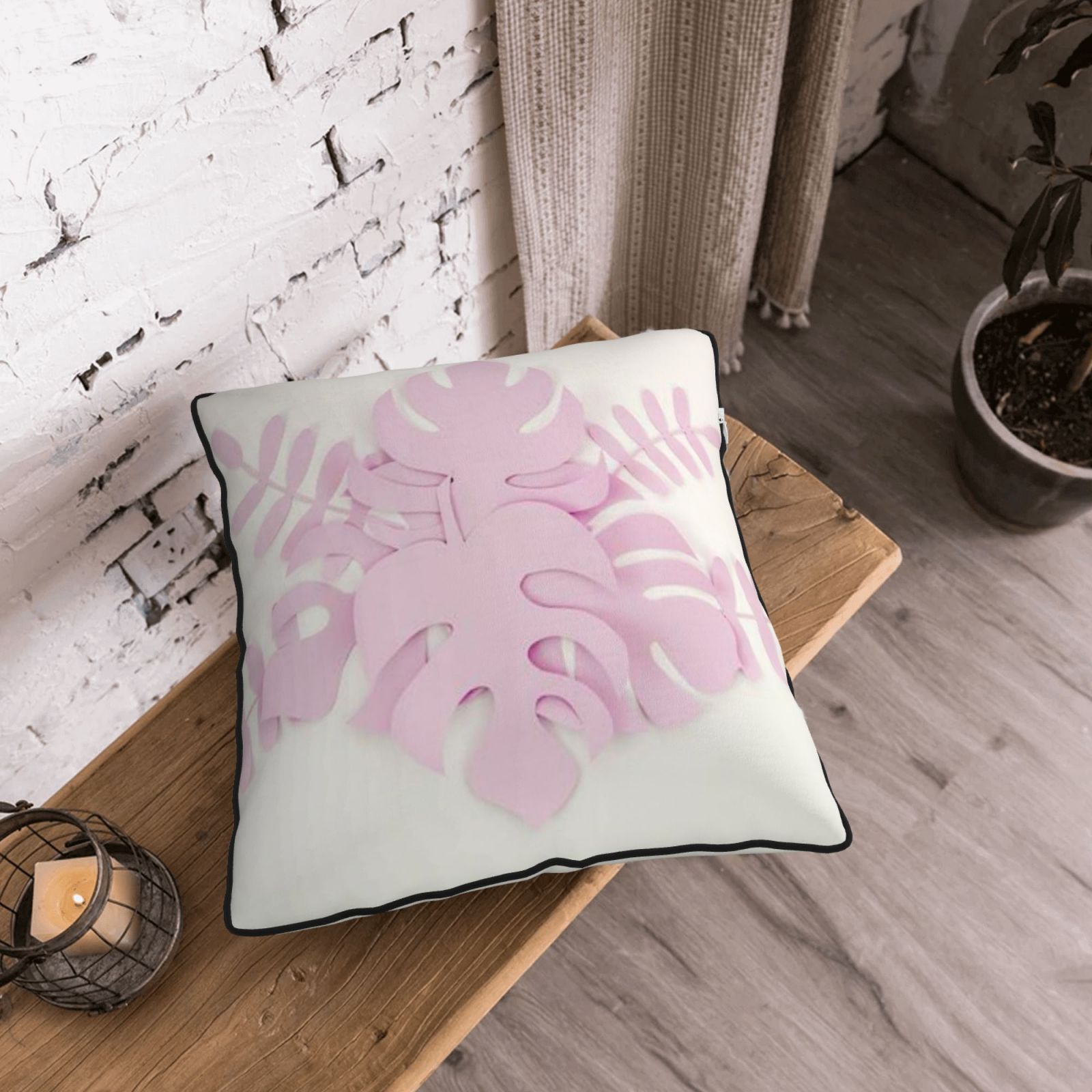 Velvet-trimmed throw pillow