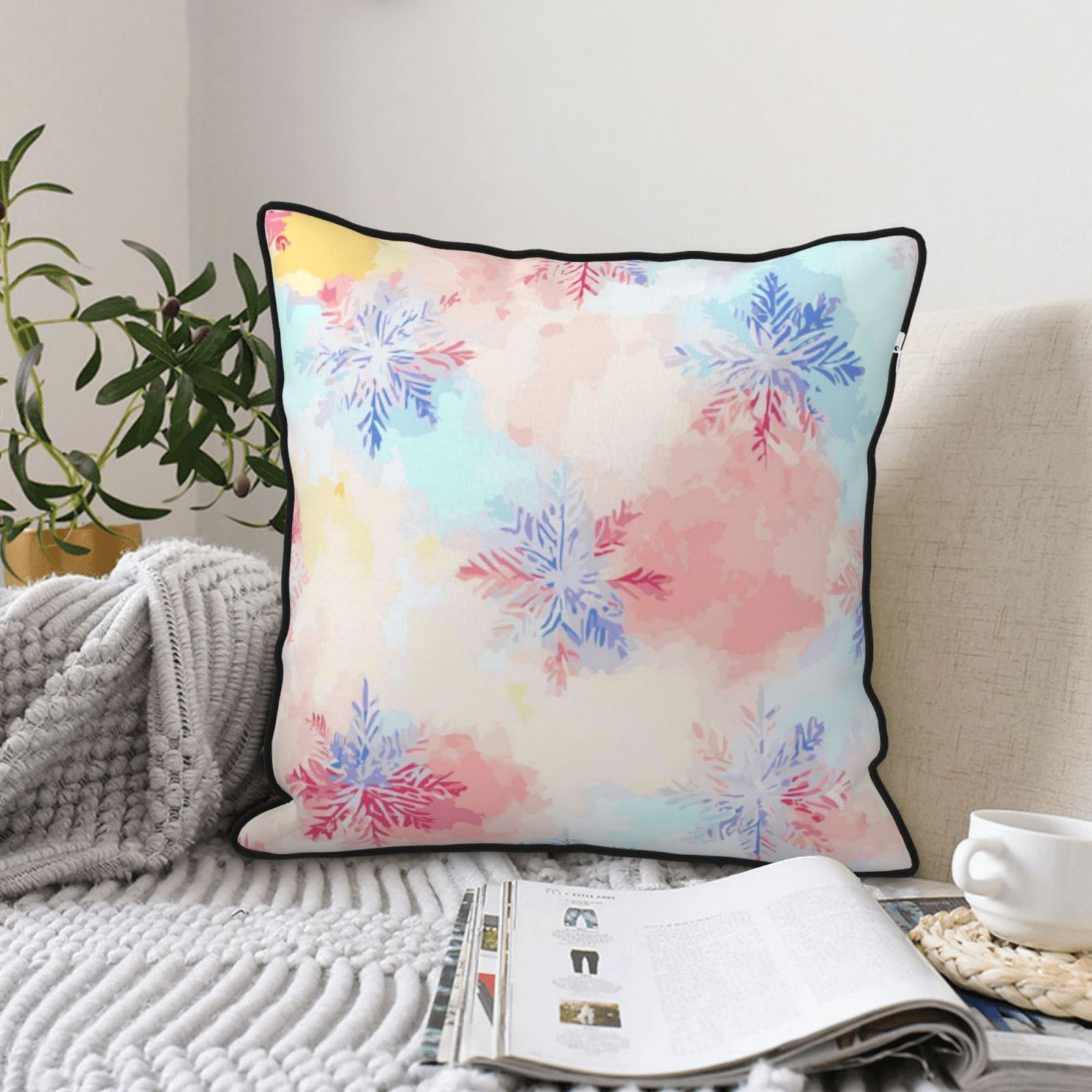 Velvet-trimmed throw pillow