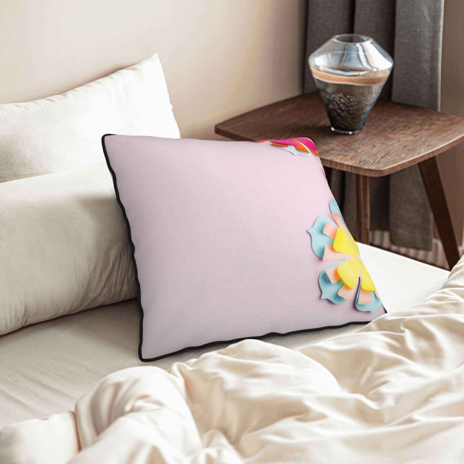 Velvet-trimmed throw pillow