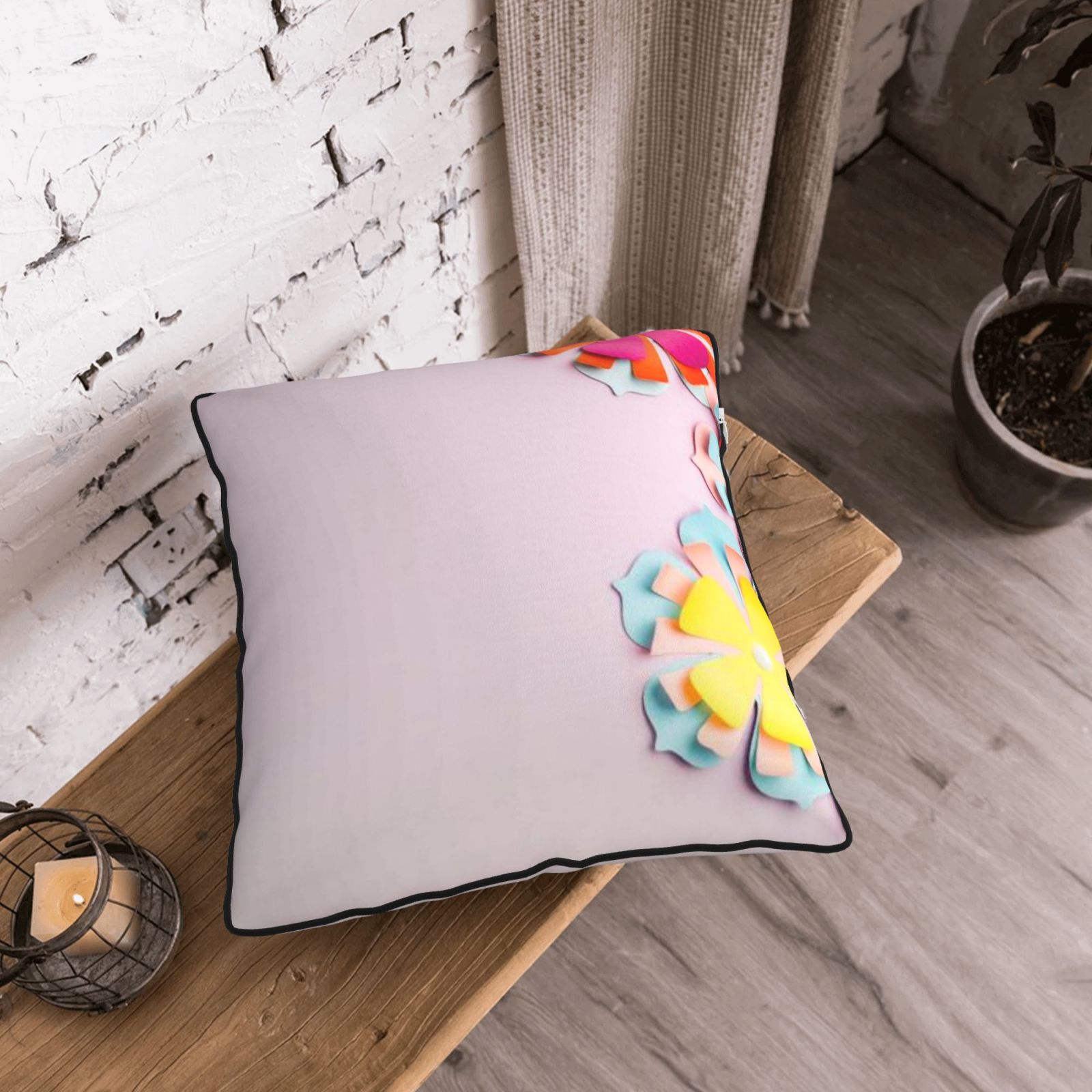 Velvet-trimmed throw pillow
