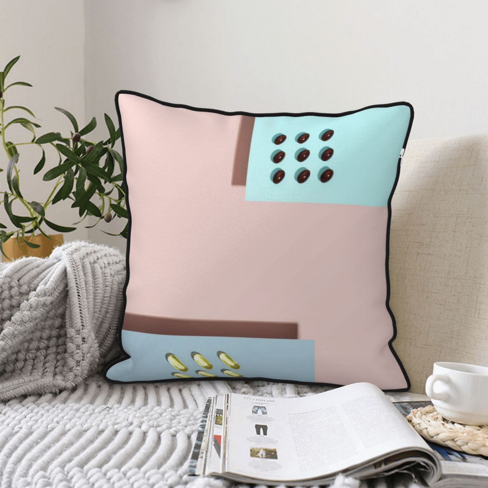 Velvet-trimmed throw pillow