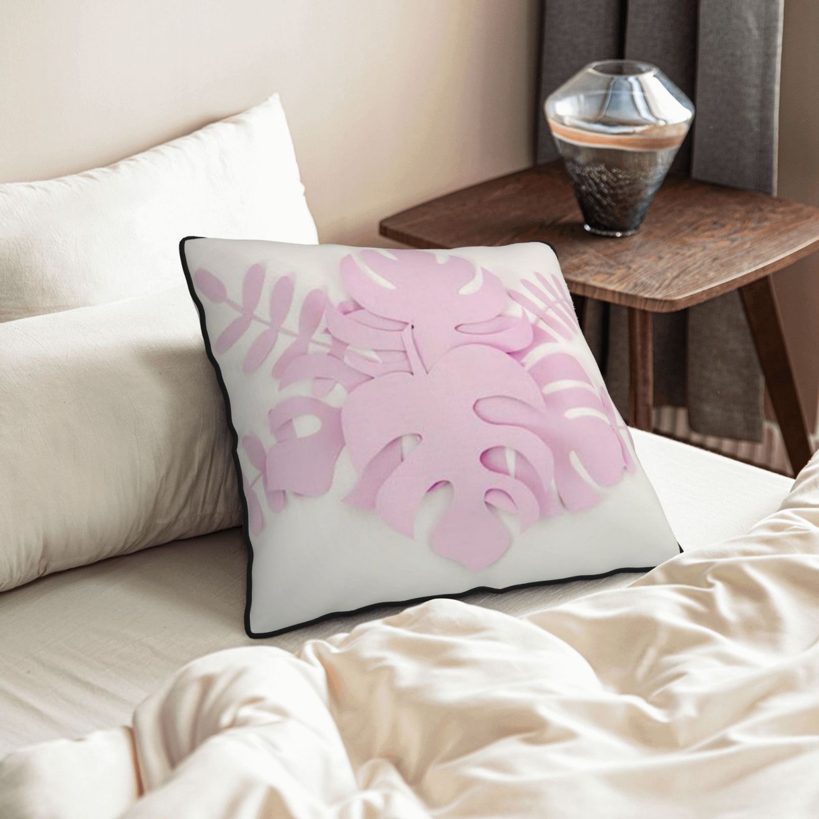Velvet-trimmed throw pillow