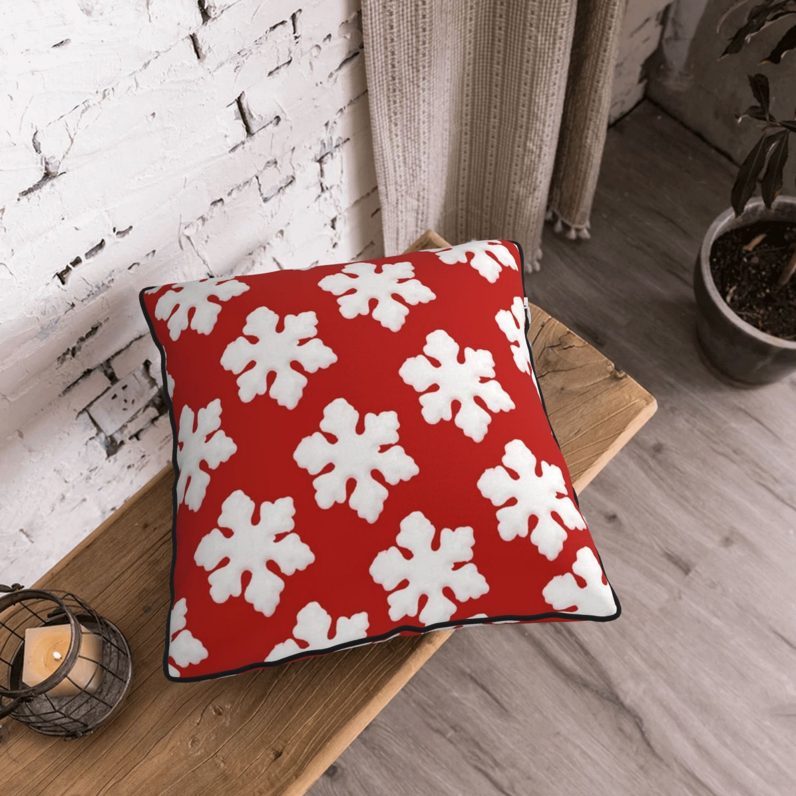 Velvet-trimmed throw pillow