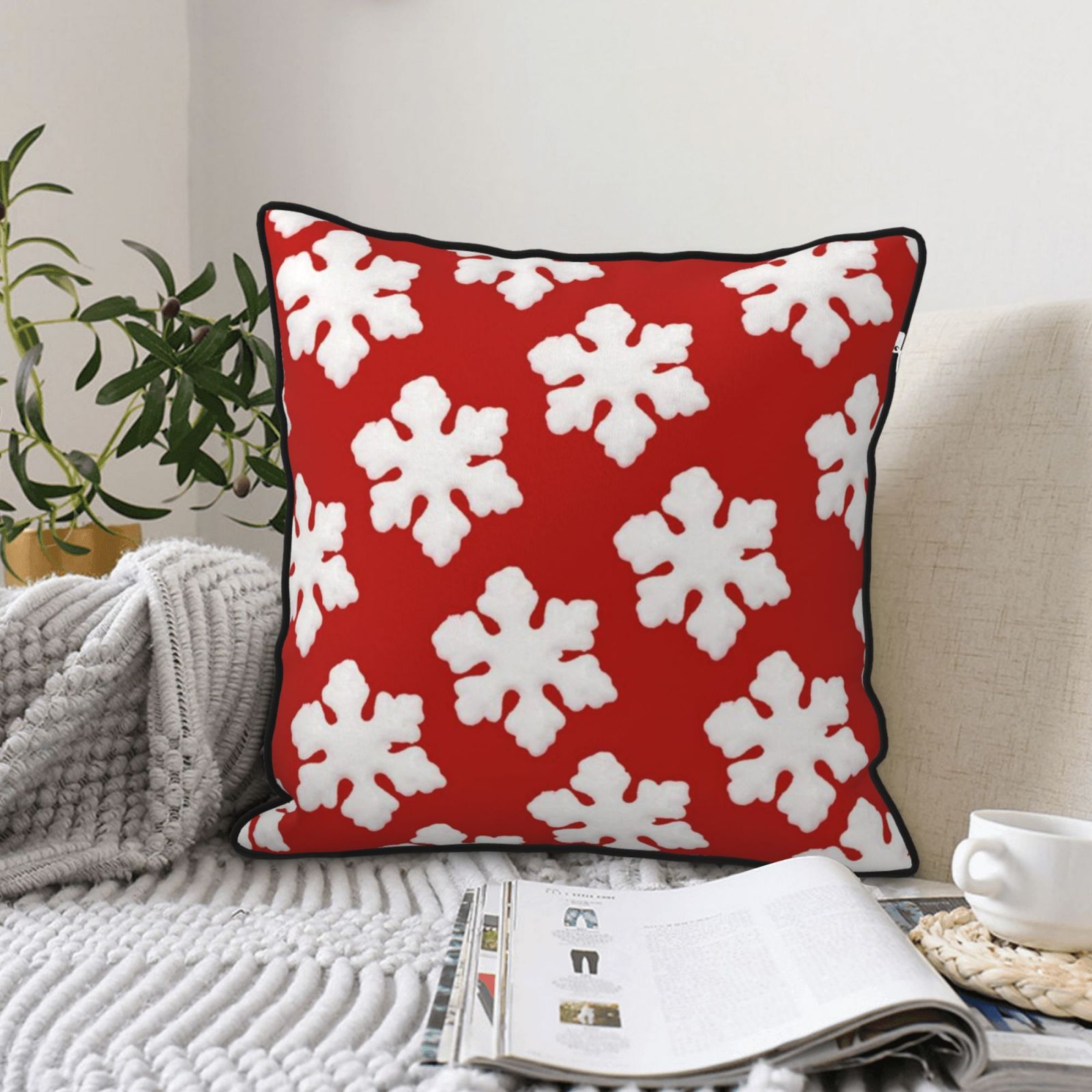 Velvet-trimmed throw pillow
