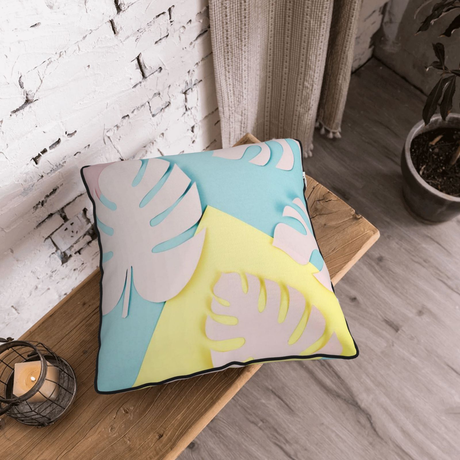 Velvet-trimmed throw pillow