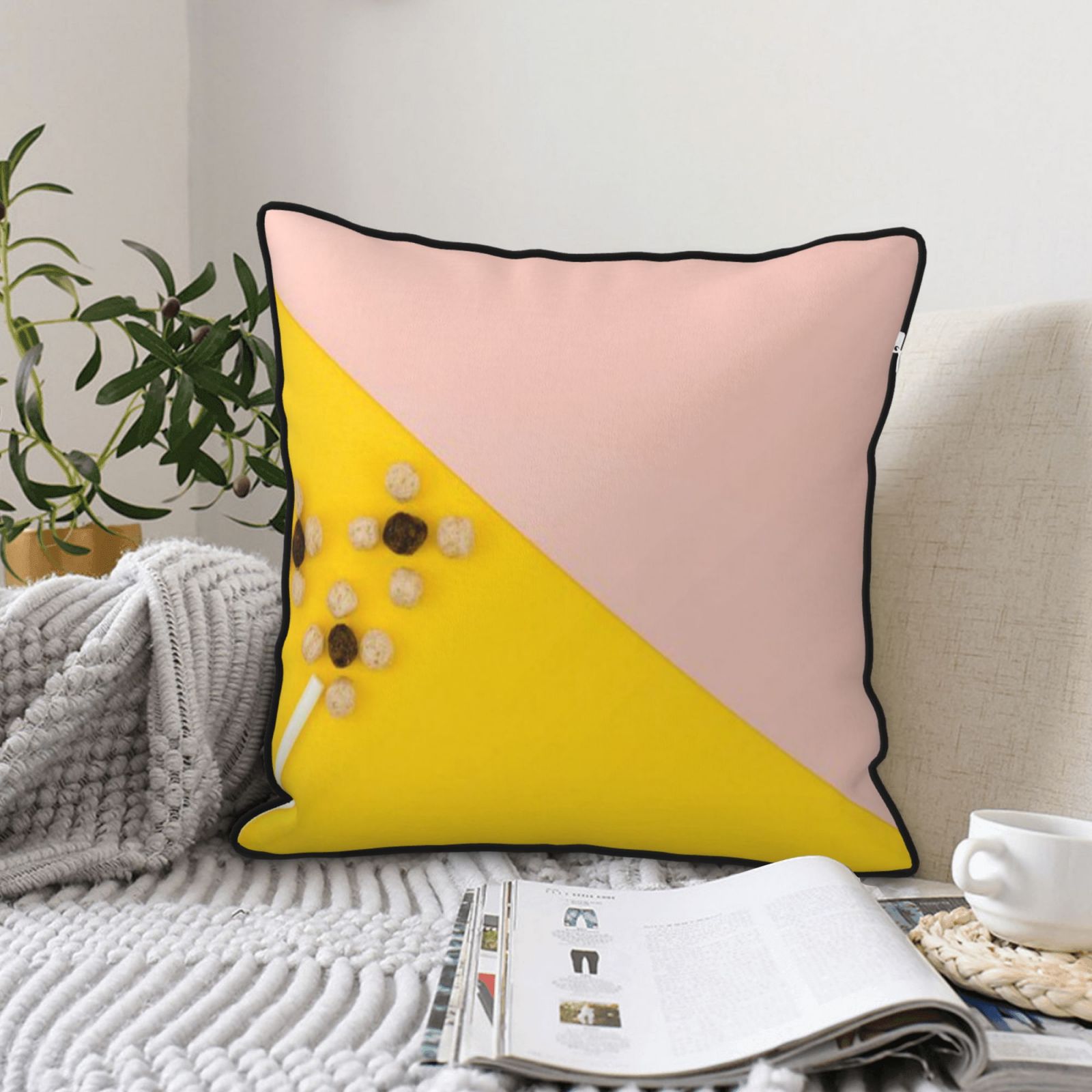 Velvet-trimmed throw pillow