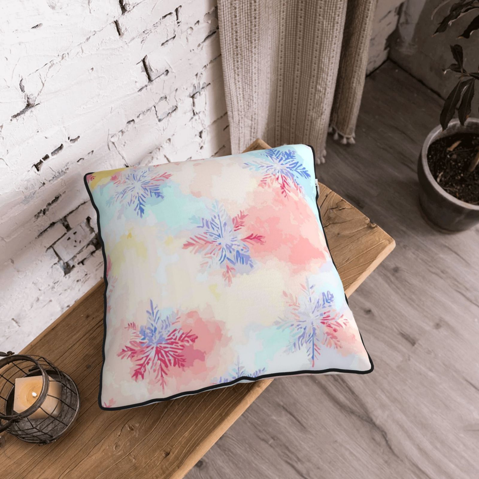 Velvet-trimmed throw pillow