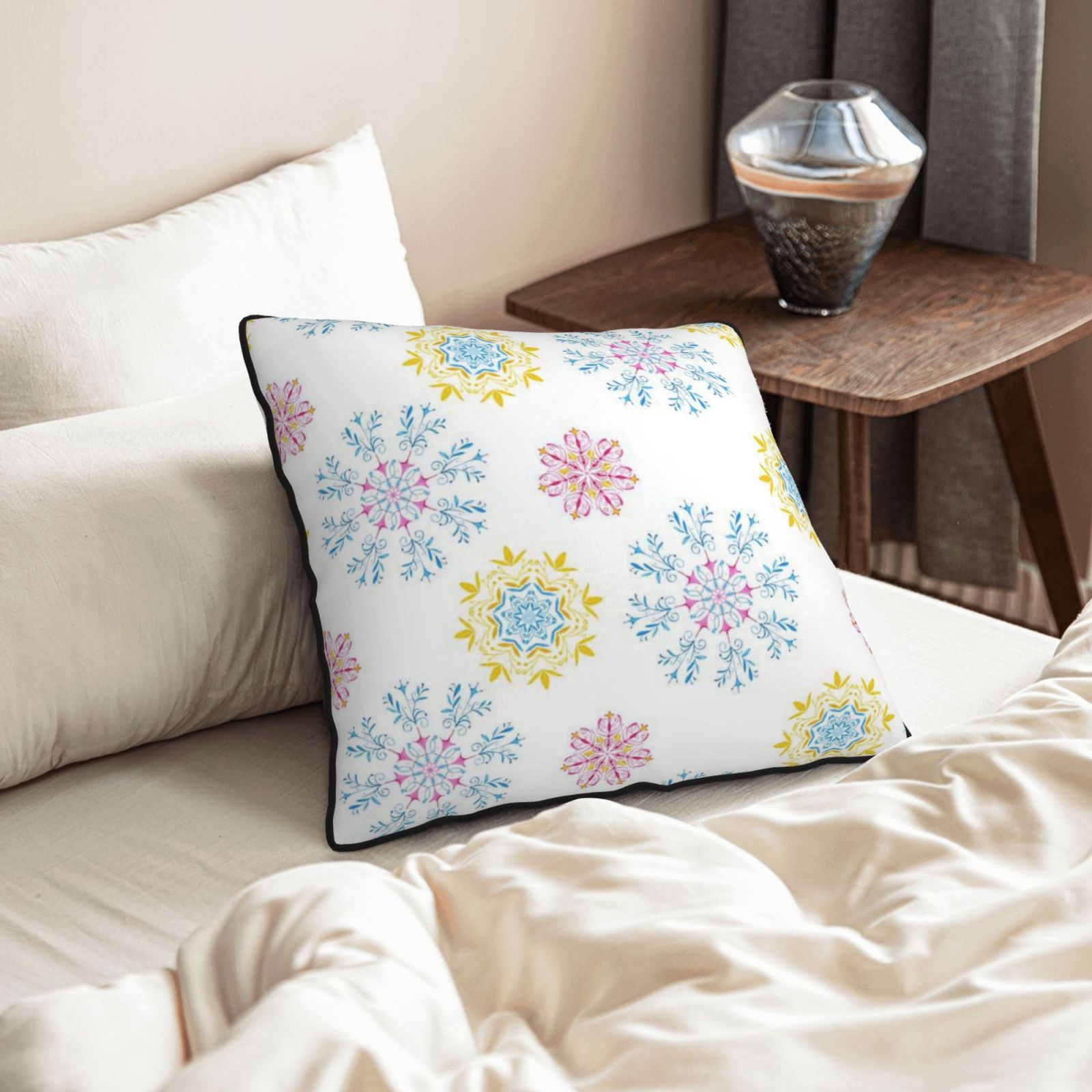 Velvet-trimmed throw pillow