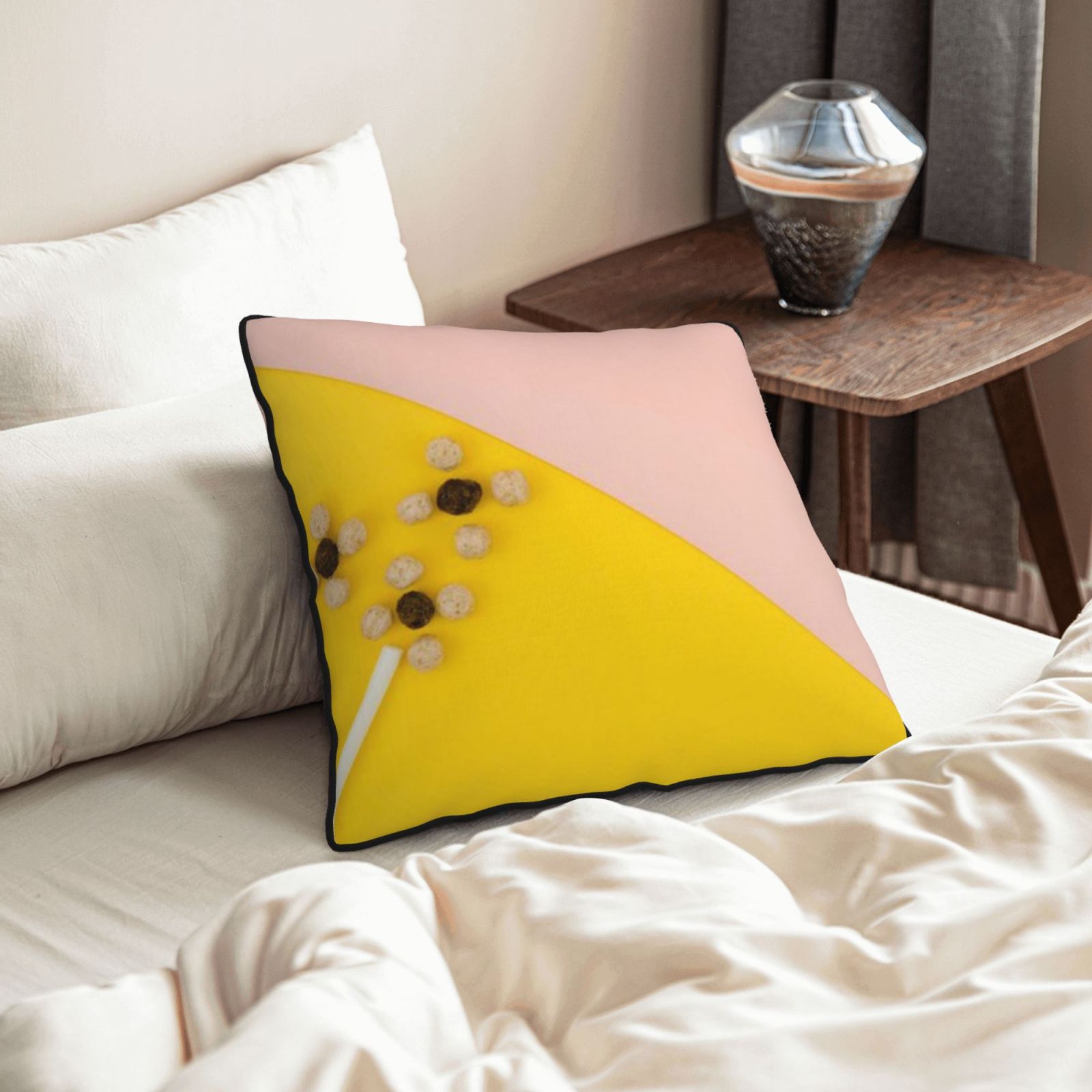 Velvet-trimmed throw pillow