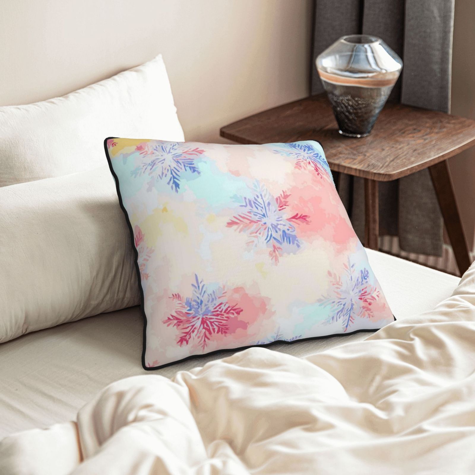 Velvet-trimmed throw pillow
