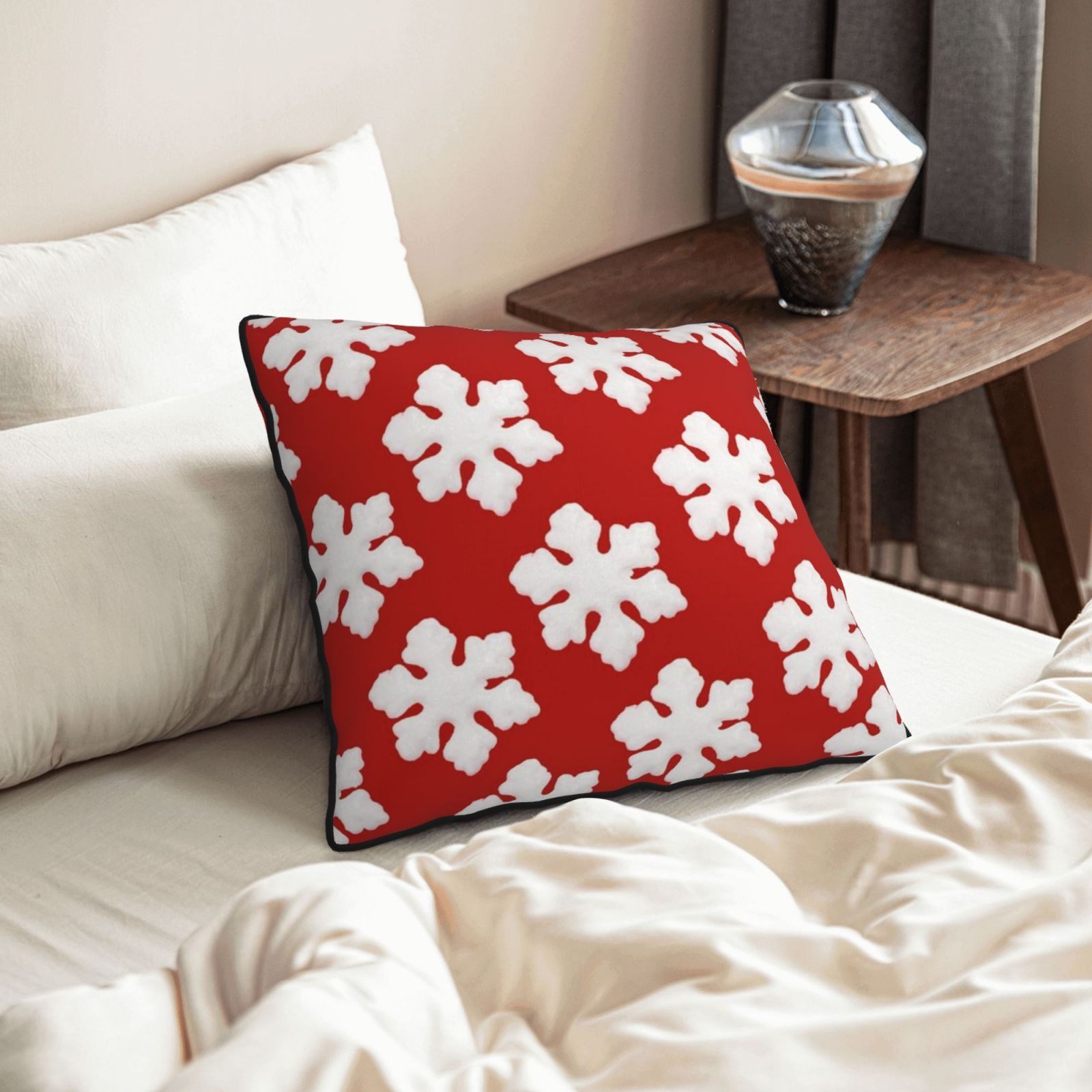 Velvet-trimmed throw pillow