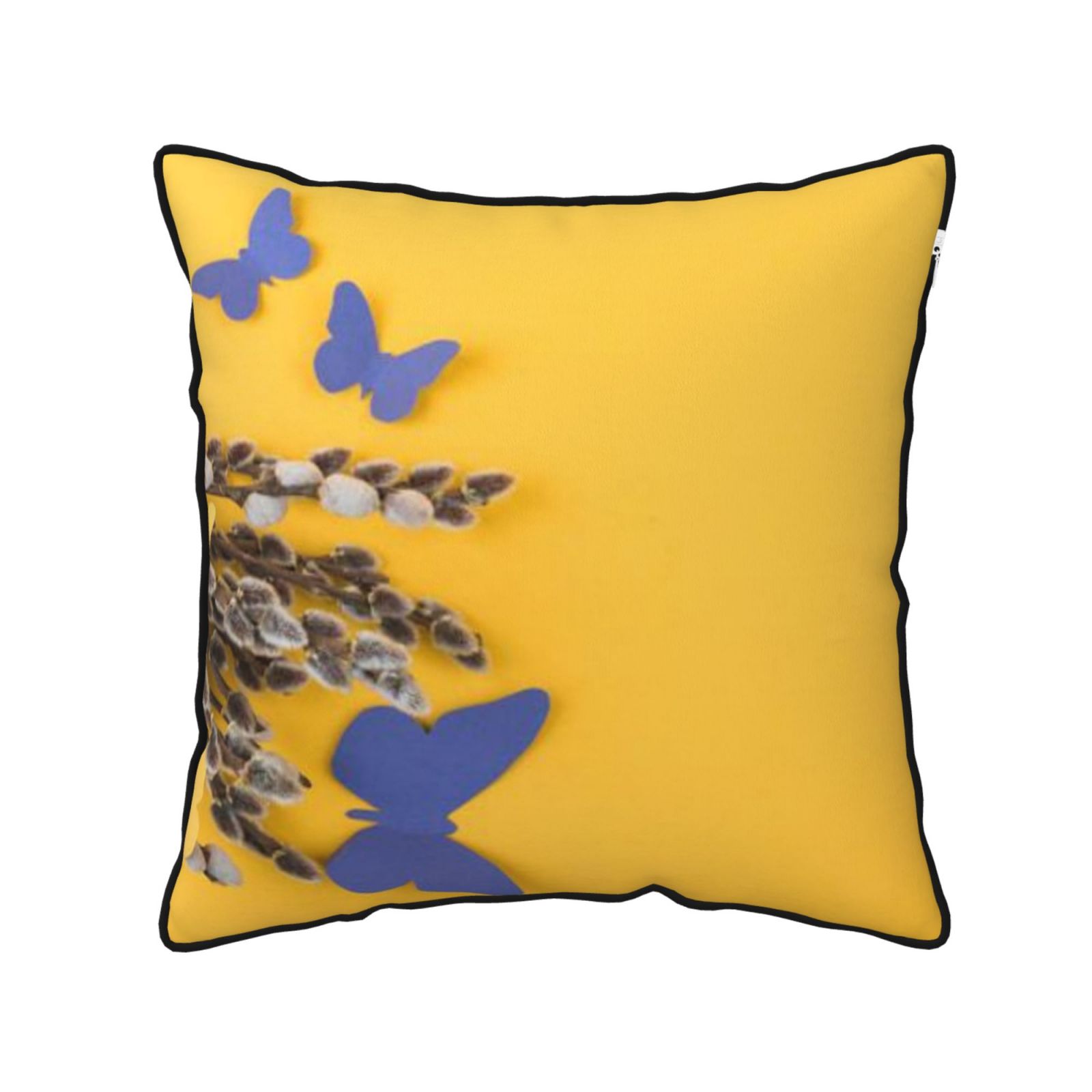 Velvet-trimmed throw pillow