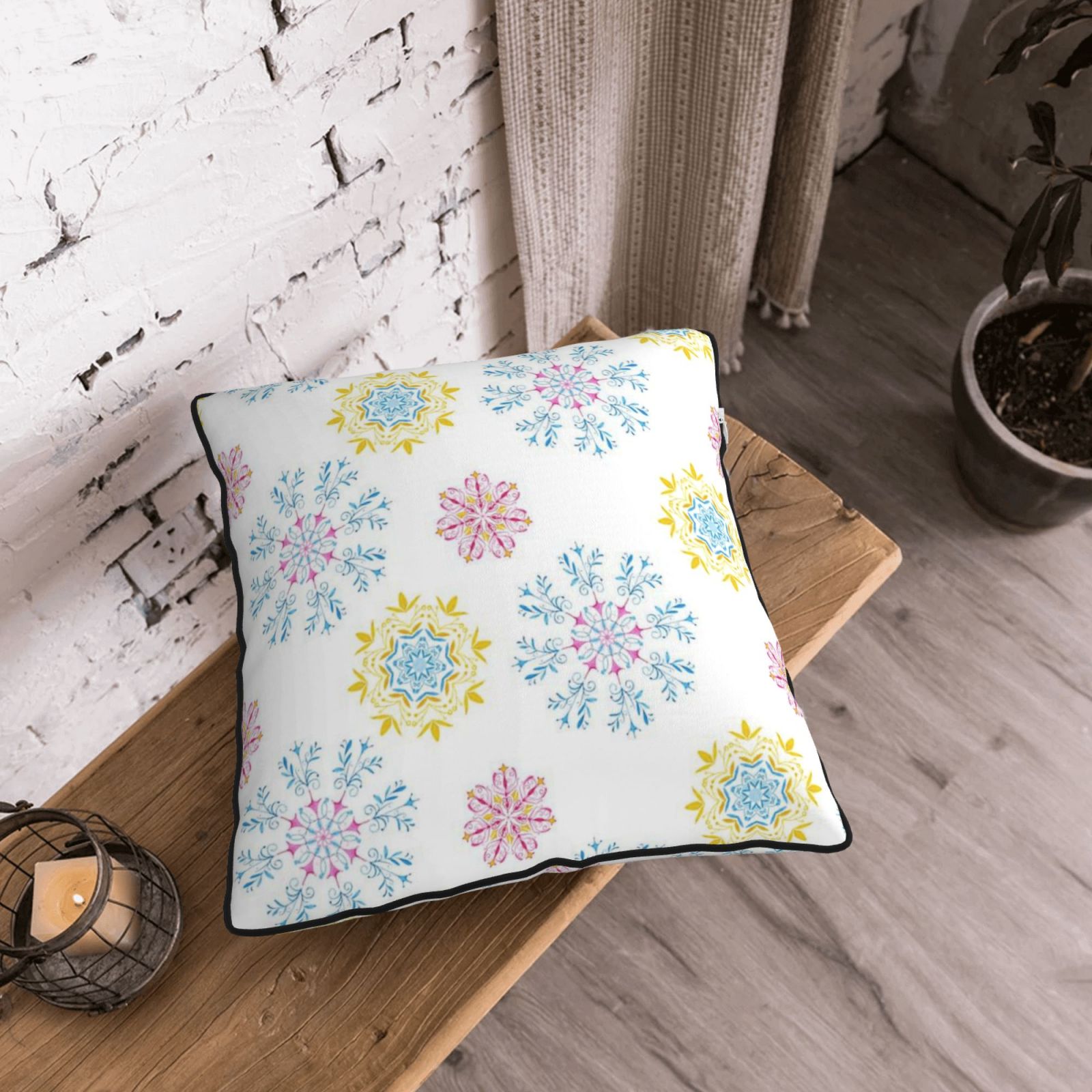 Velvet-trimmed throw pillow