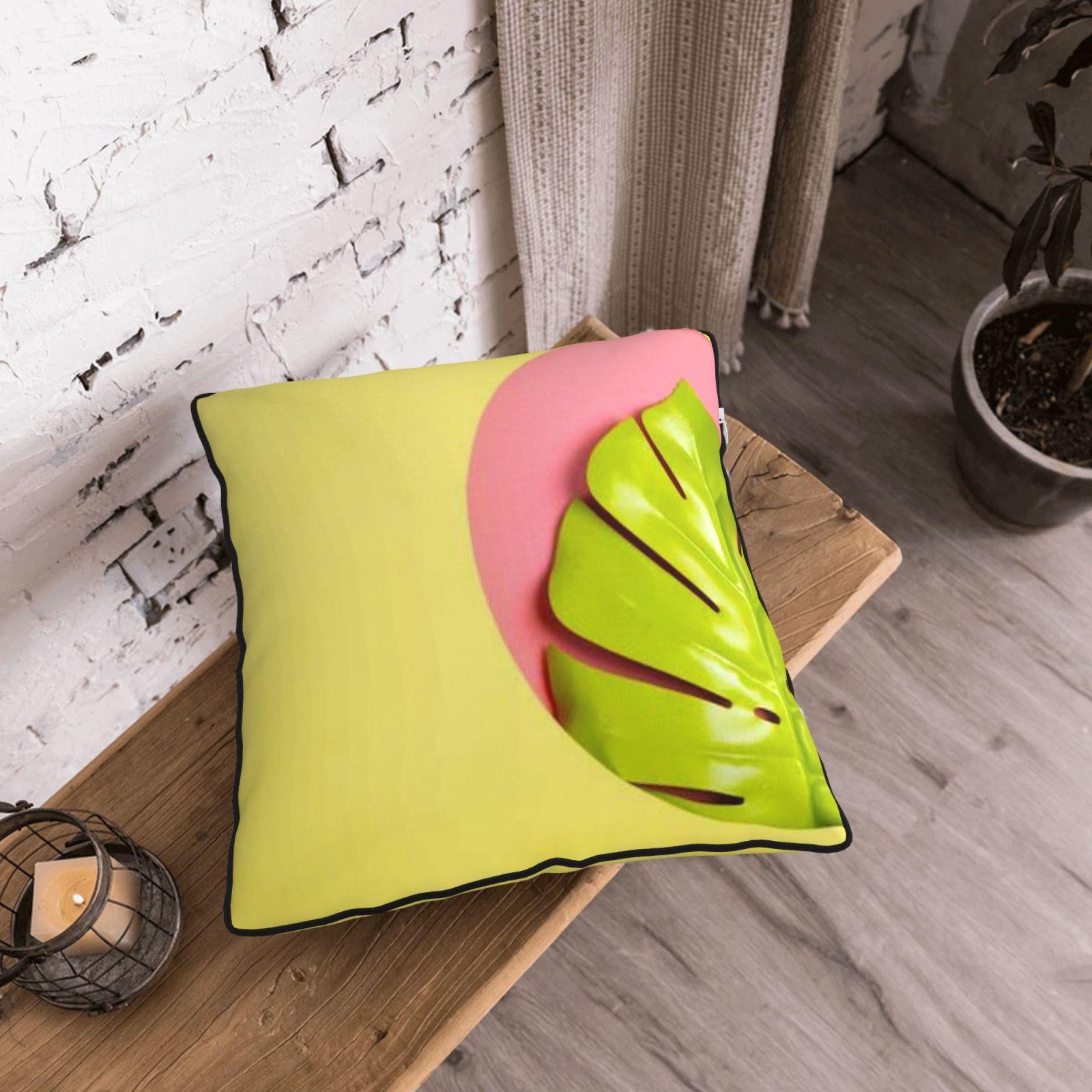 Velvet-trimmed throw pillow