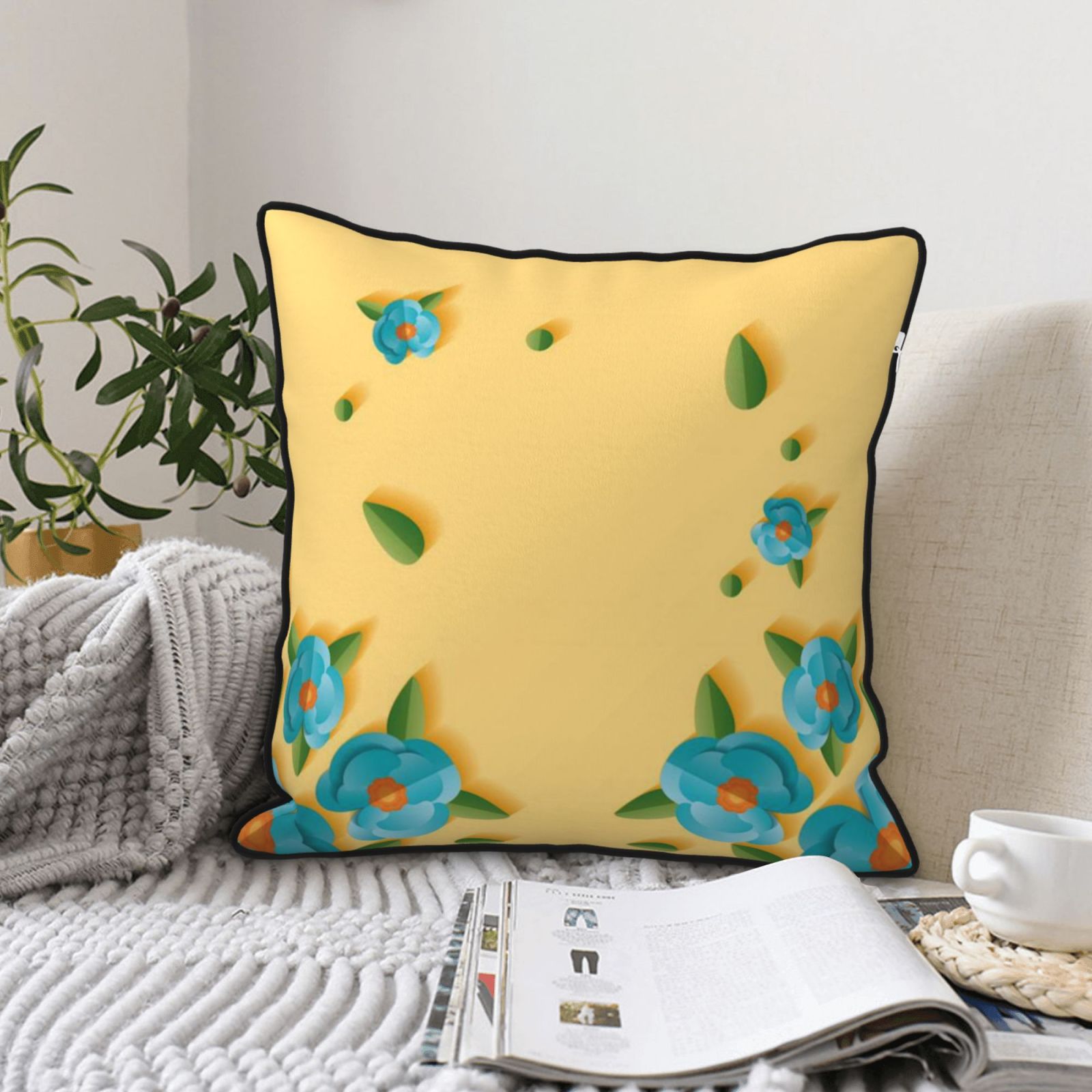 Velvet-trimmed throw pillow