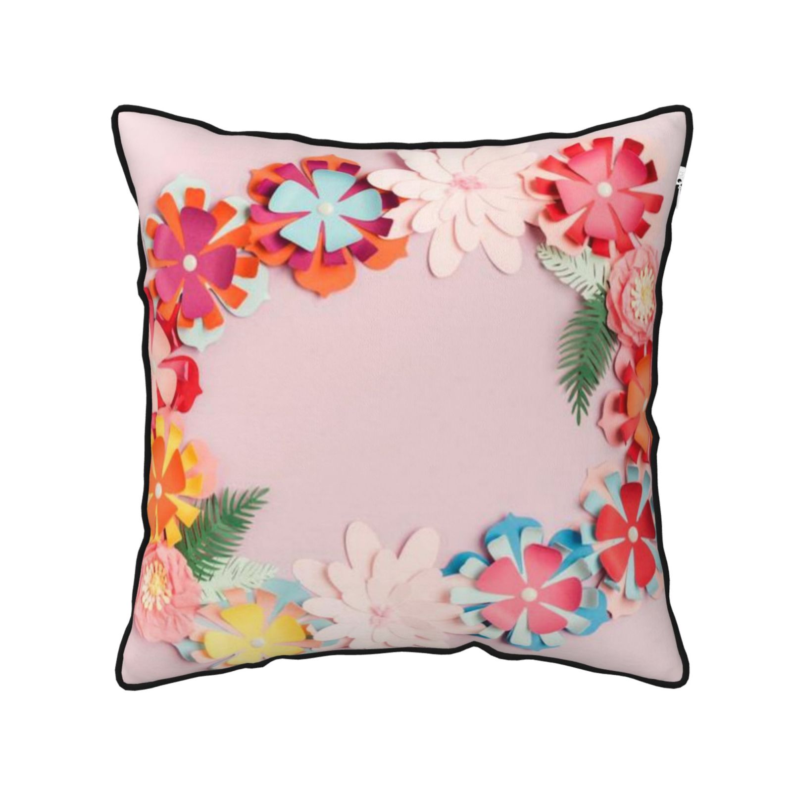 Velvet-trimmed throw pillow