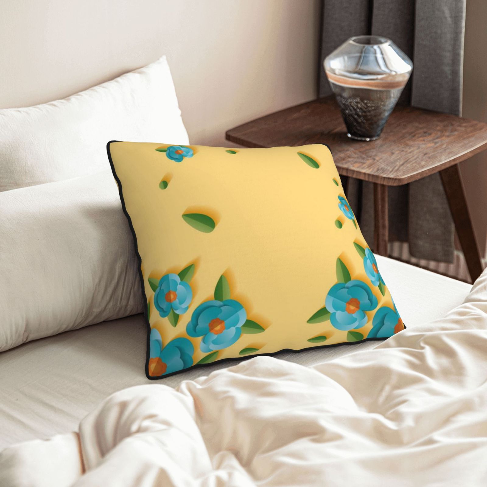 Velvet-trimmed throw pillow
