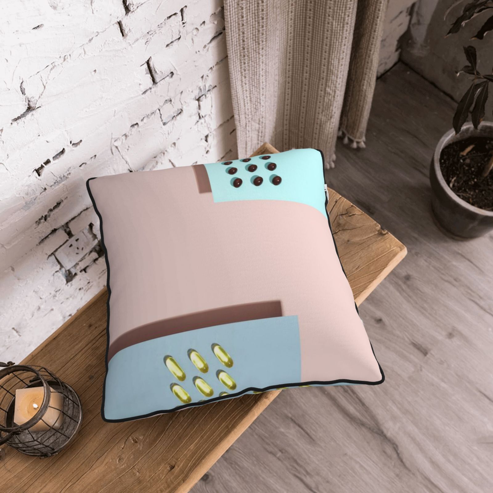 Velvet-trimmed throw pillow