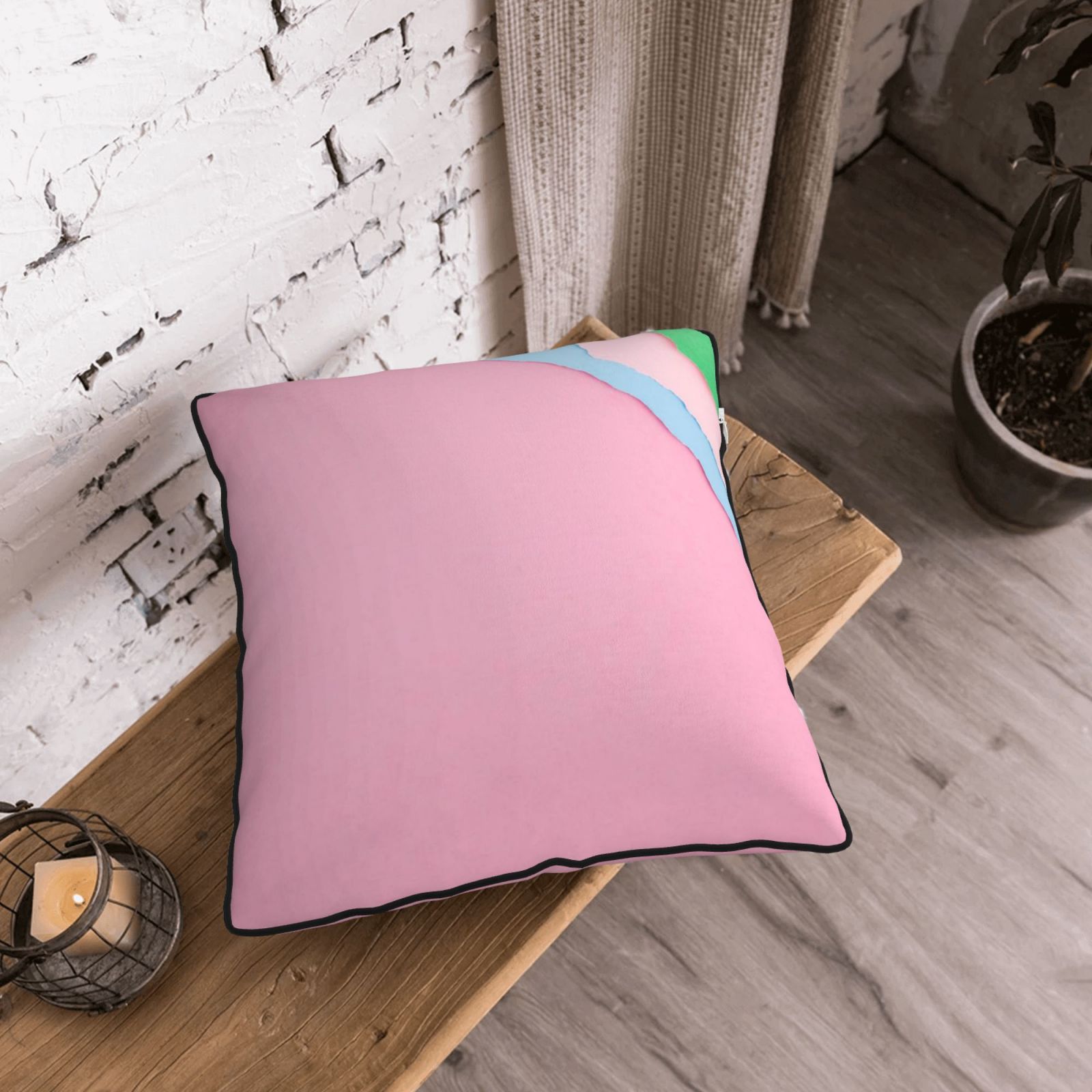 Velvet-trimmed throw pillow