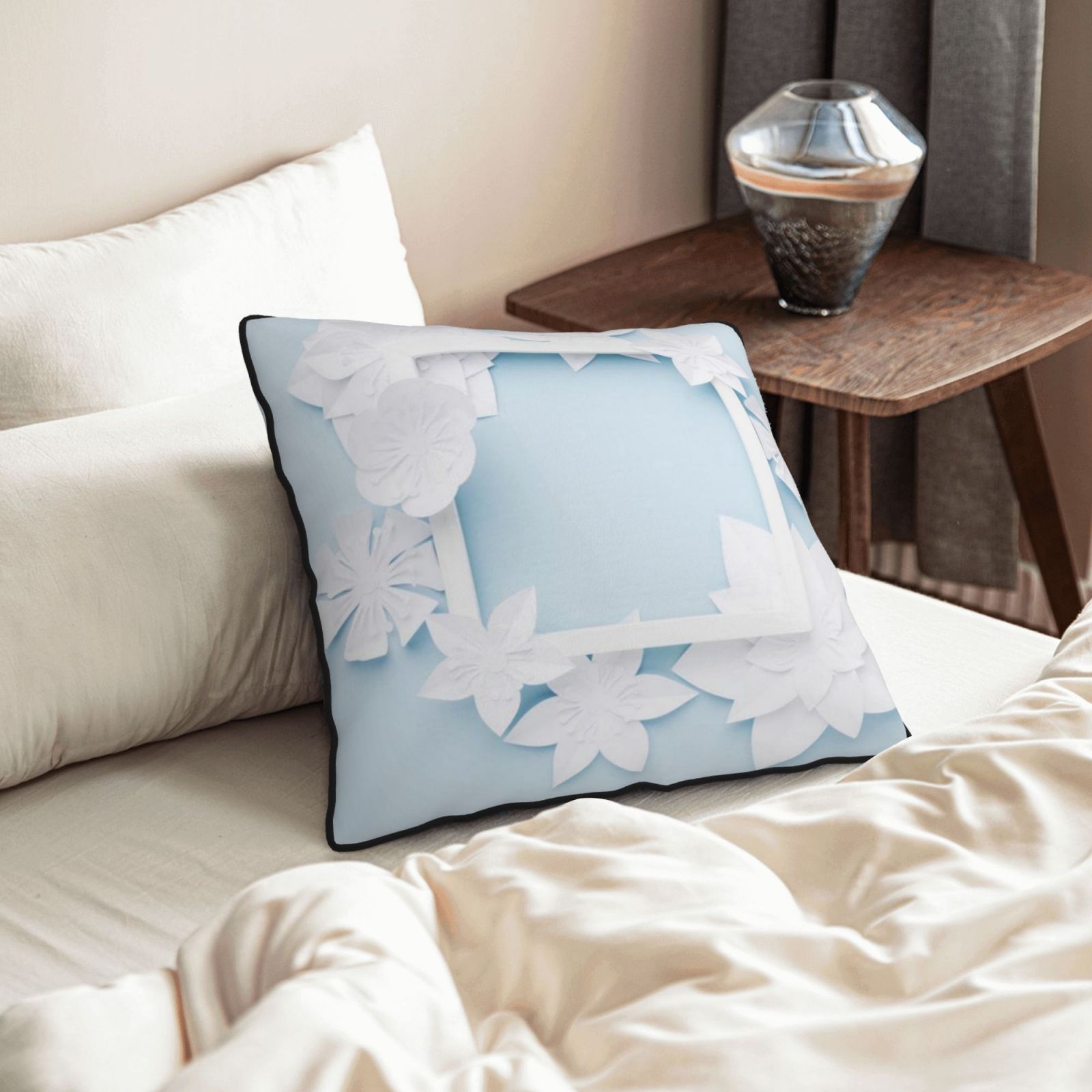 Velvet-trimmed throw pillow
