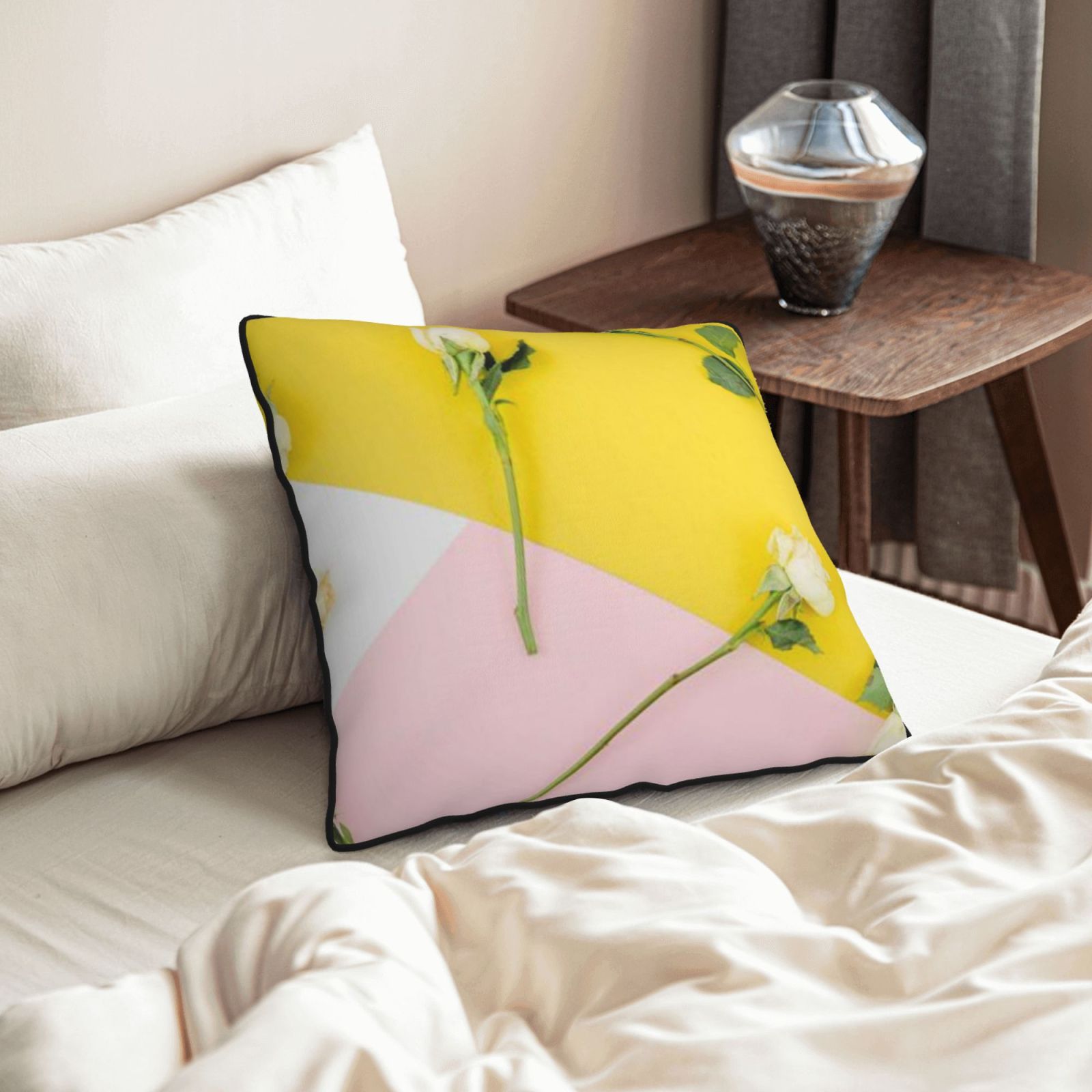 Velvet-trimmed throw pillow
