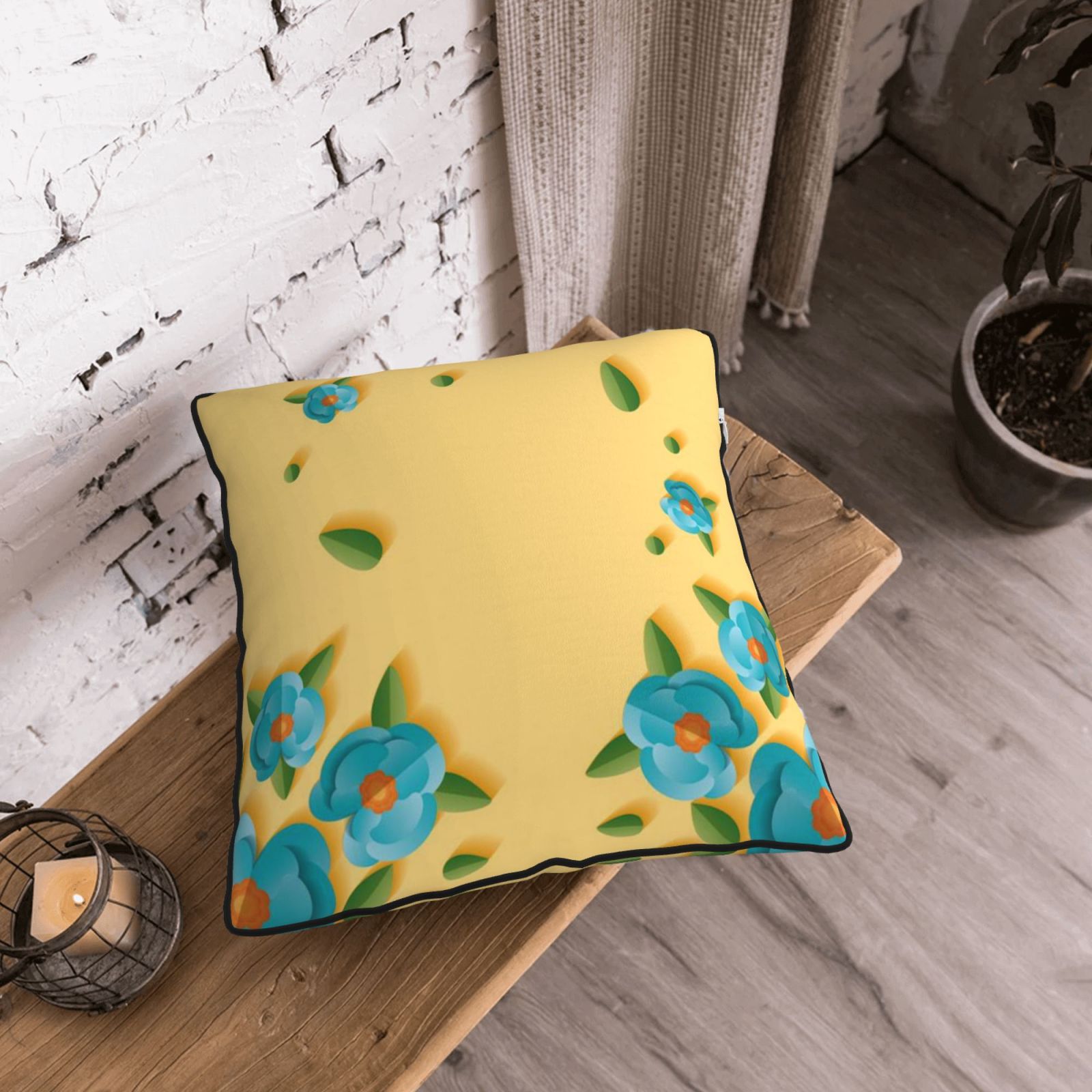 Velvet-trimmed throw pillow